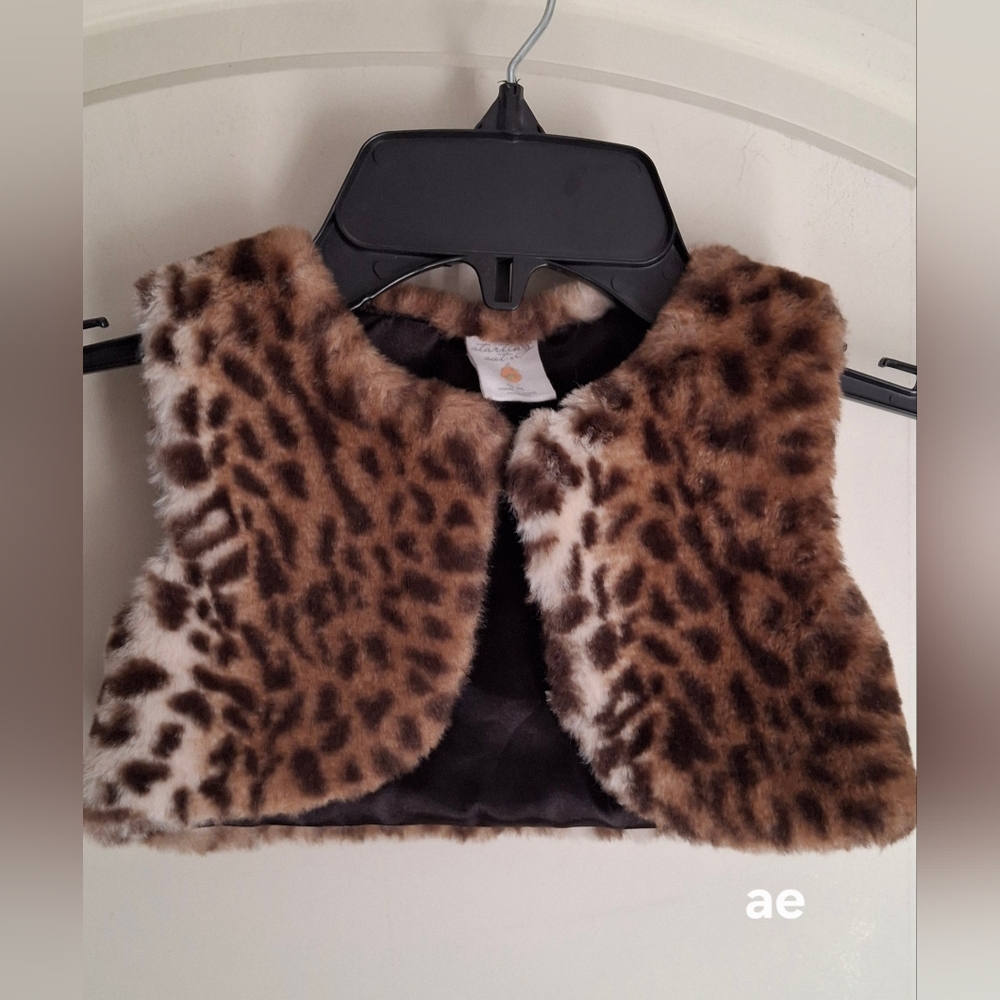 Baby Girl Faux Fur Cheeta Trimmed Vest Sz 12M Boho Winter Party Formal Animal Pr